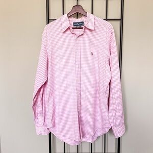 Ralph Lauren Pink Gingham Plaid Button Down Shirt Sz L